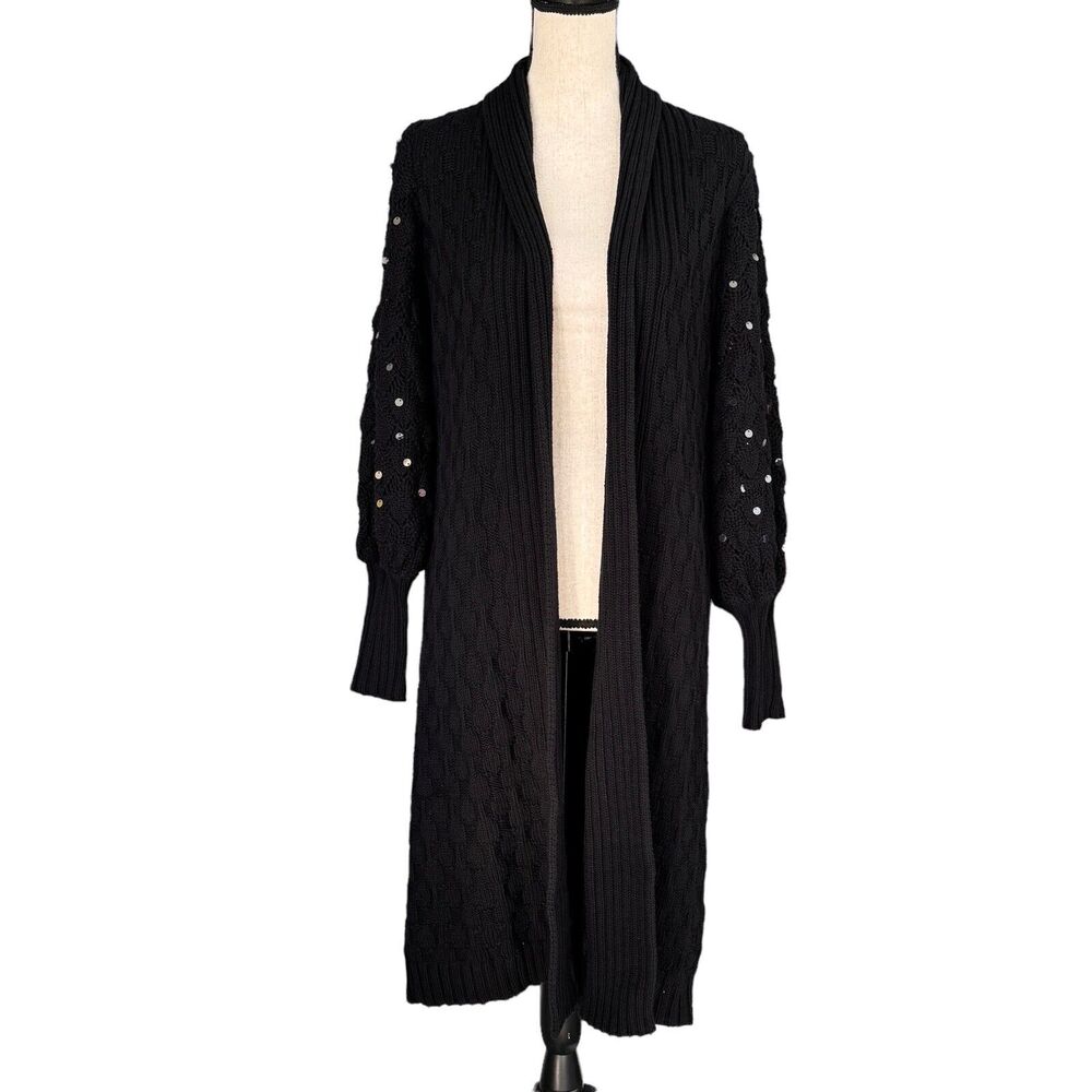 INC X-Small Long Cardigan Sweater Open Front Stretch Long Balloon Sleeves Black